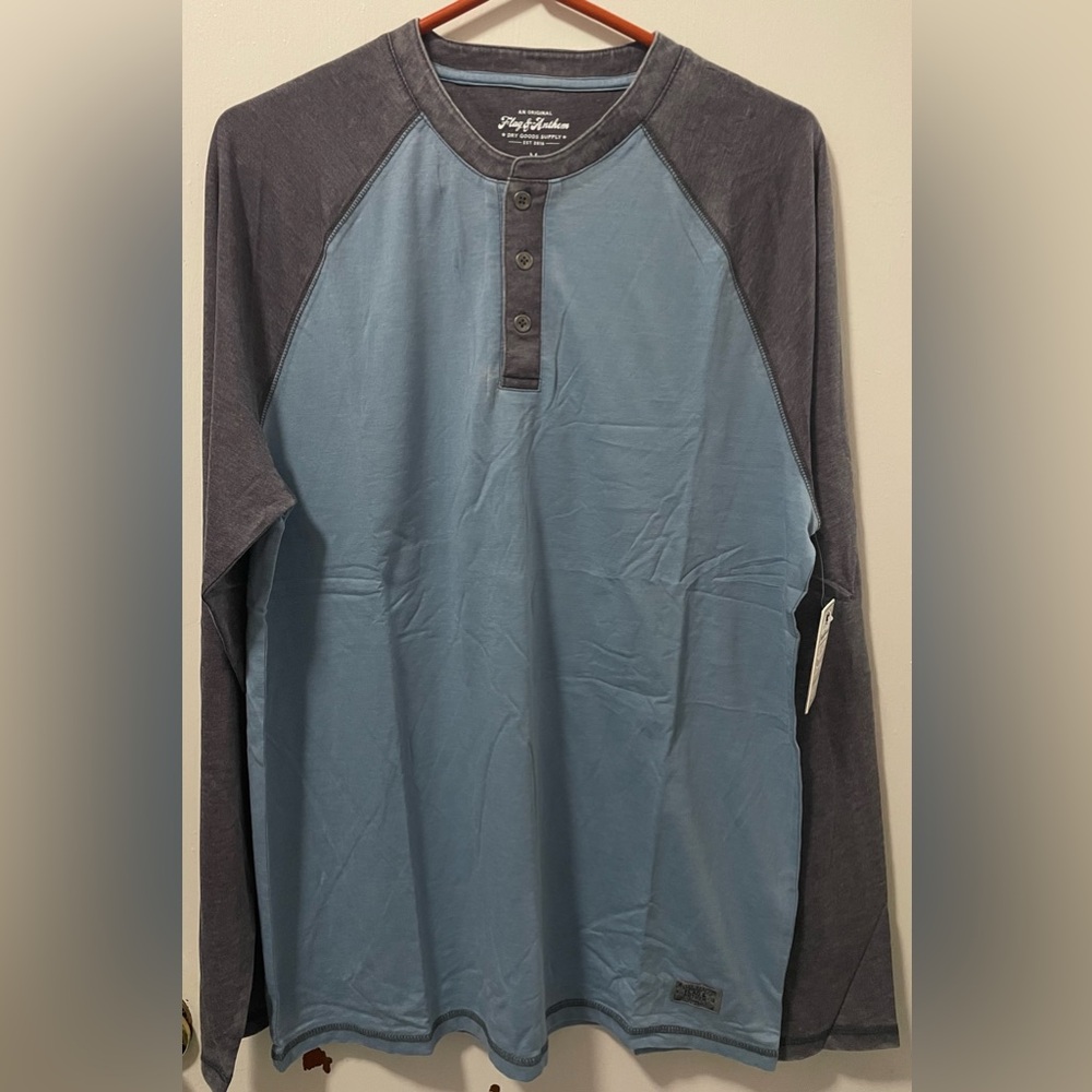 Flag & Anthem Men's Two-Tone Henley Neck Shirt Long Sleeve Blue Gray Medium Tall